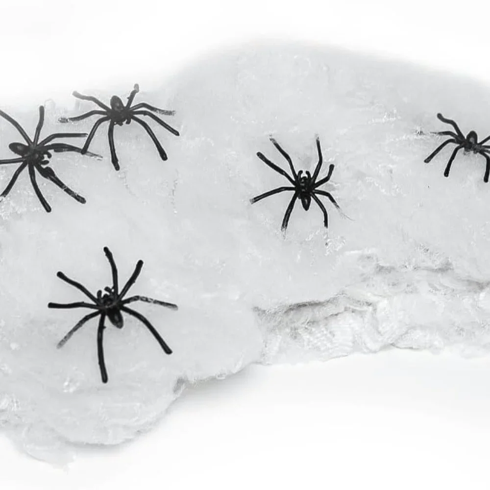 Two bags of spider webs + grim reaper costume stick